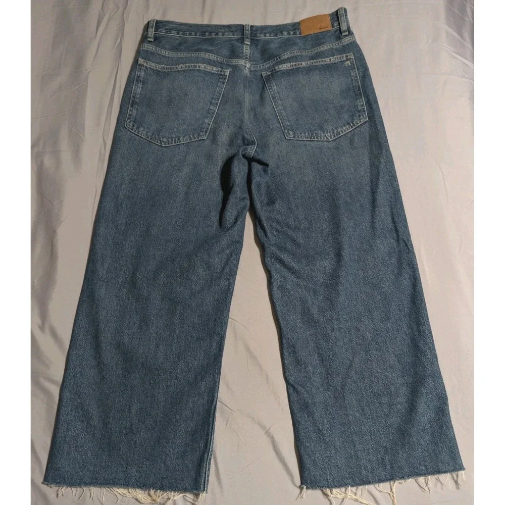 Madewell Low Slung Baggy Crop Jeans Womens 30 Raw Hem Wide Leg‎ Blue